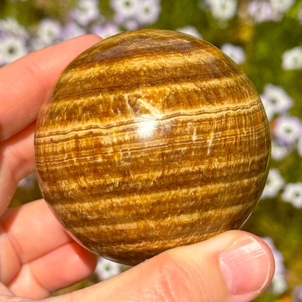 Brown Striped Calcite Stone Sphere